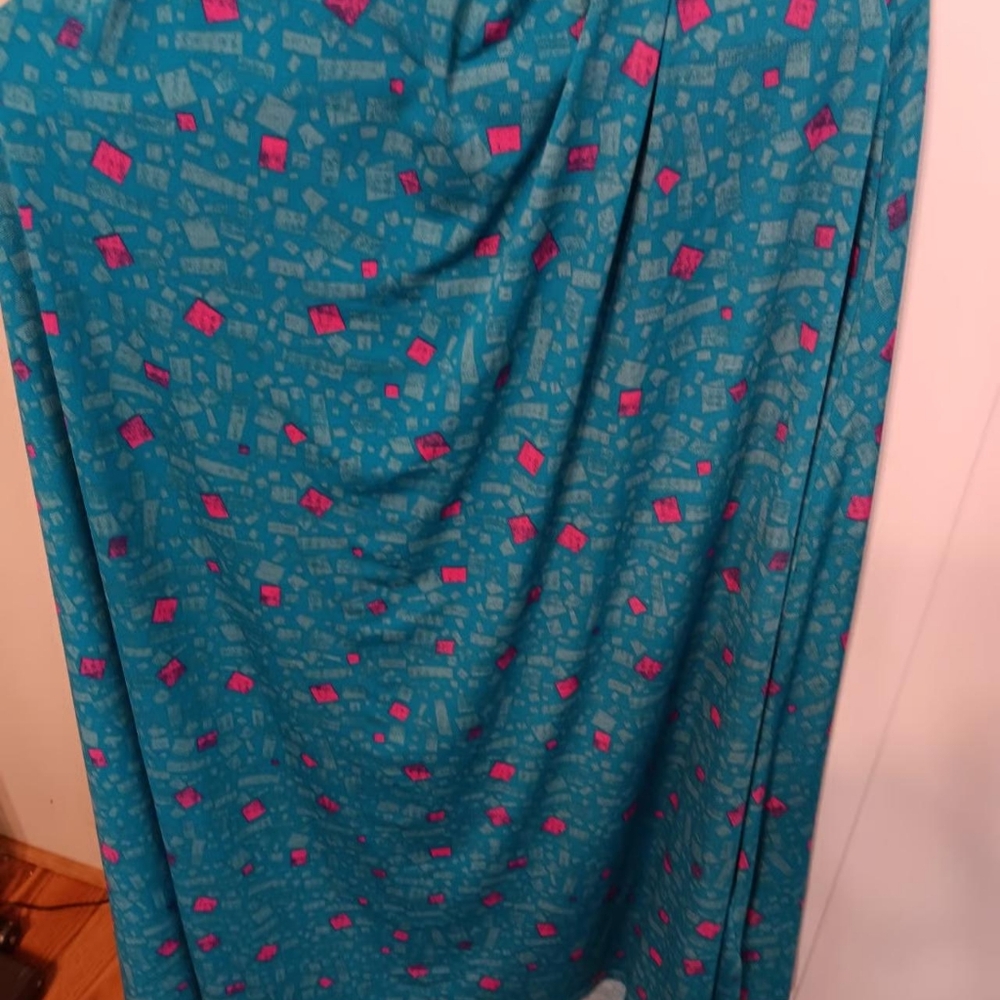 Womens lularoe aqua pink designs maxi length skirt large